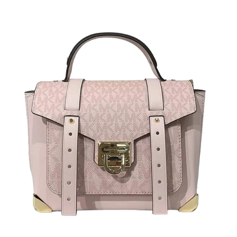 Michael Kors Manhattan Medium Leather and Logo  crossbody Powder Blush - Picture 3 of 16